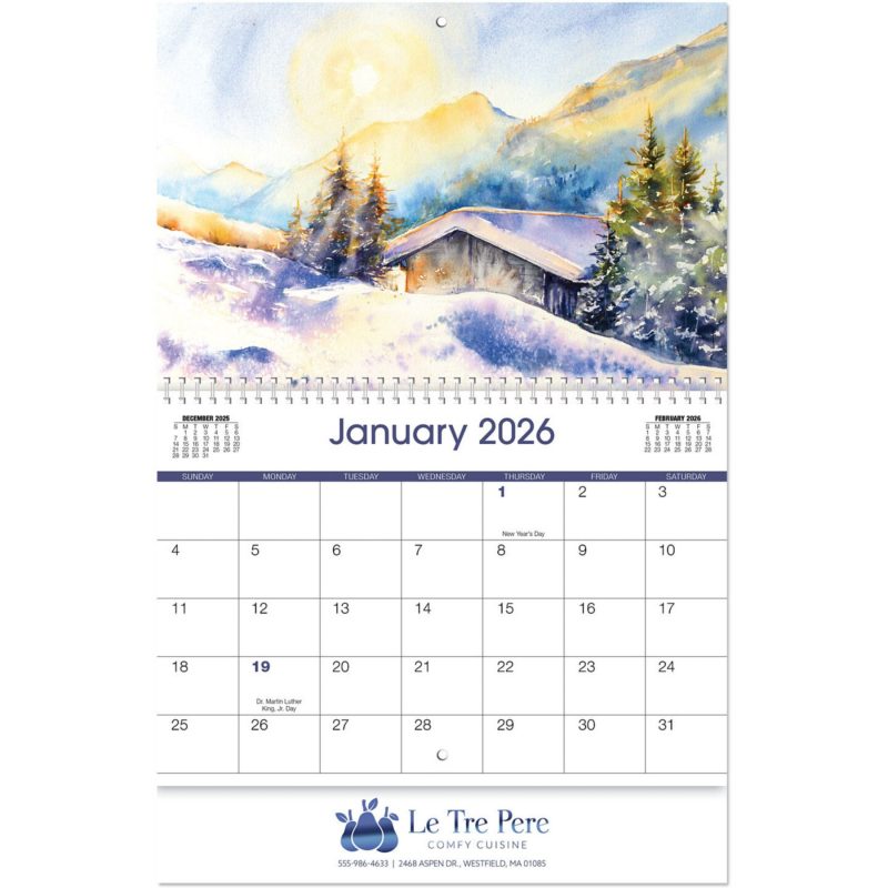 Custom Water Color Spiral Wall Calendar - 2