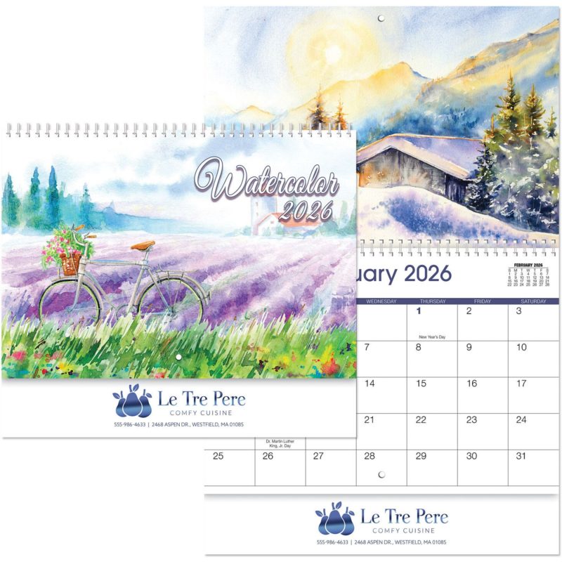Water-Color-Spiral-Wall-Calendar-DC48570 Custom Water Color Spiral Wall Calendar