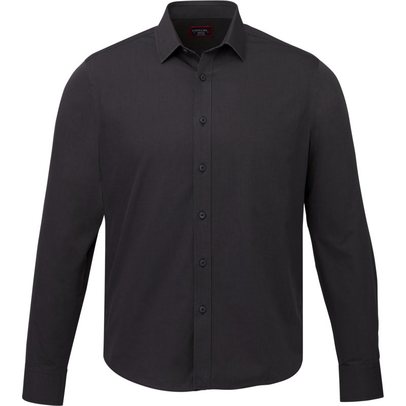 Custom Men's UNTUCKit Black Stone Wrinkle-Free Long Sleeve Button Up Shirt - 4