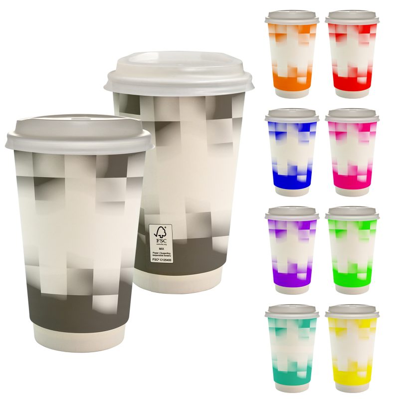 Custom 16 oz. Full Color Shaded Checkers Paper Cup With Lid - 1