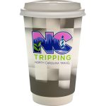 Custom 16 oz. Full Color Shaded Checkers Paper Cup With Lid - 2