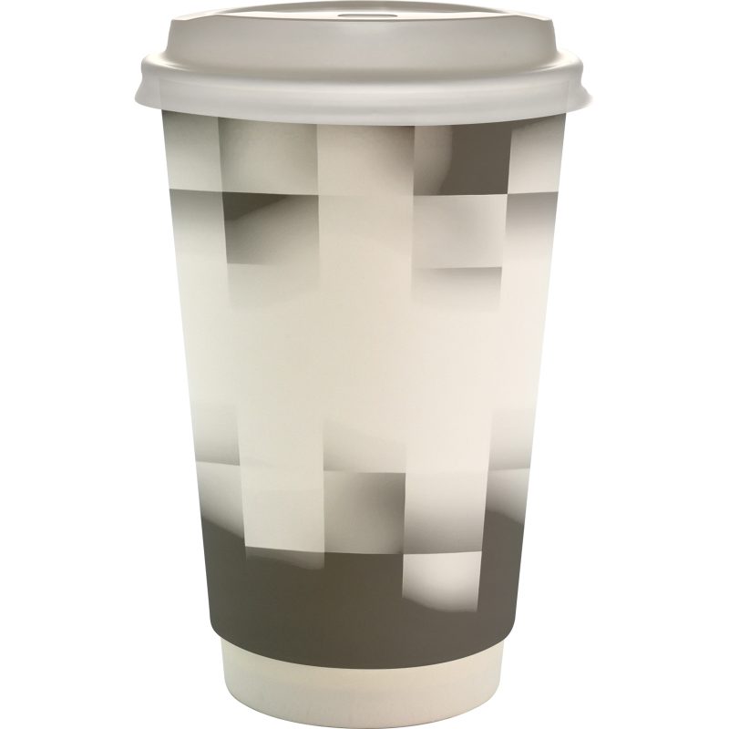 Custom 16 oz. Full Color Shaded Checkers Paper Cup With Lid - 3