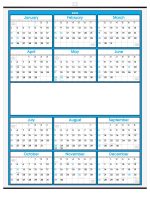 Custom Blue Border Modern Yearly Calendar w/Center Imprint - 1