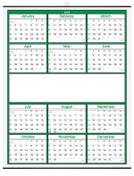 Custom Green Border Modern Yearly Calendar w/Center Imprint - 1