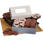 Custom Peppermint Bark & Pecan Clusters in Gift Box with Silver & Gold Geometric Sleeve - 1