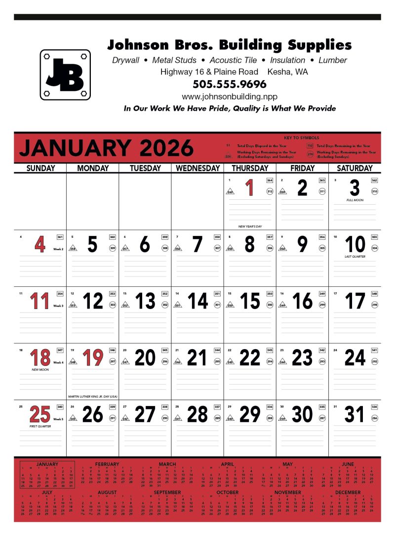 Triumph®-Calendars-Red-Black-Contractor-Memo-Calendar-6102 Custom Triumph® Calendars Red & Black Contractor Memo Calendar