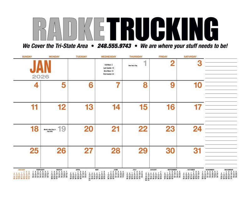 Custom HotLine® Products 13-Month Desk Pad Calendar - 1