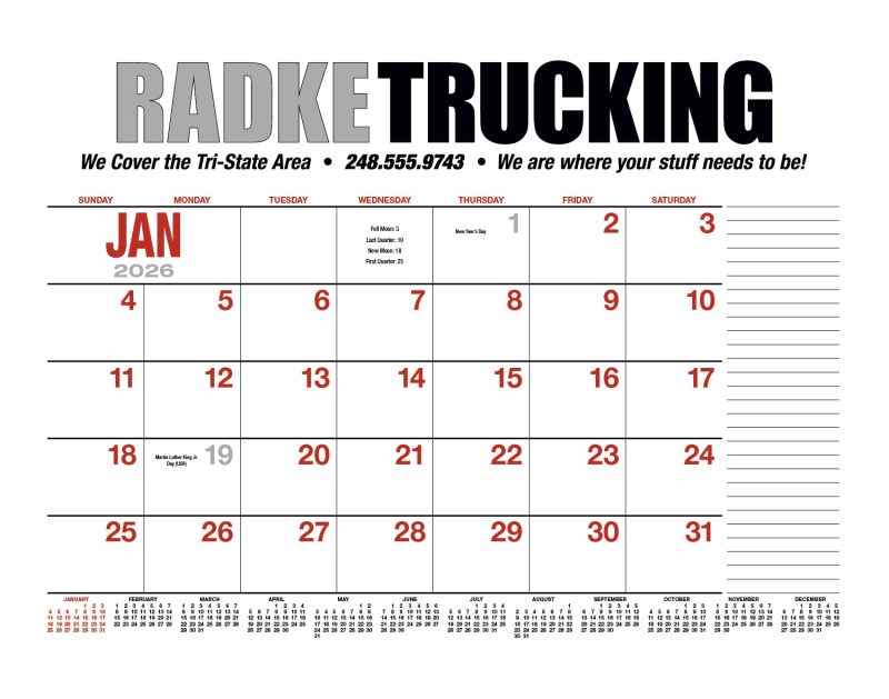 Custom HotLine® Products 13-Month Desk Pad Calendar - 6