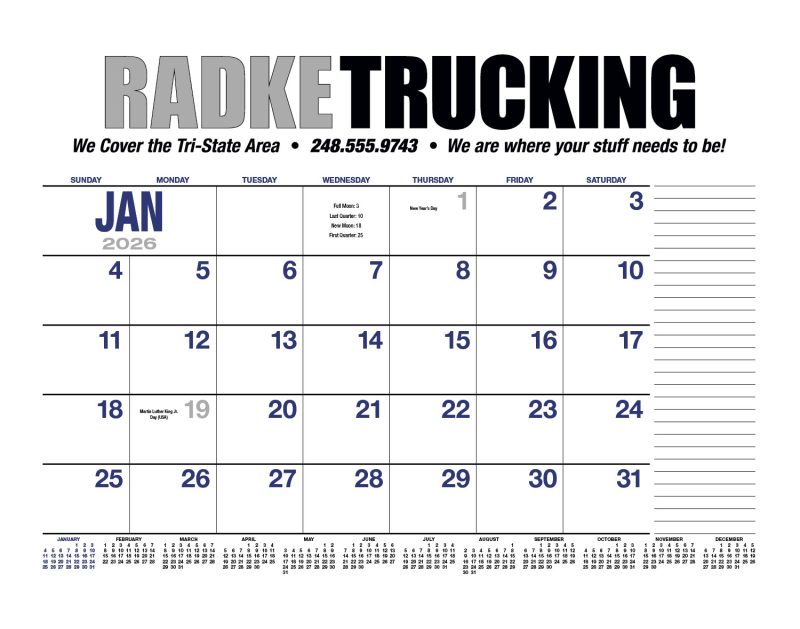 Custom HotLine® Products 13-Month Desk Pad Calendar - 8
