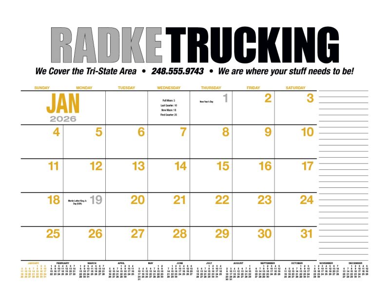 Custom HotLine® Products 13-Month Desk Pad Calendar