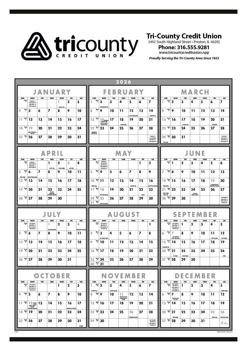 Custom Triumph® Calendars Black & White Span-A-Year Non-Laminated Calendar