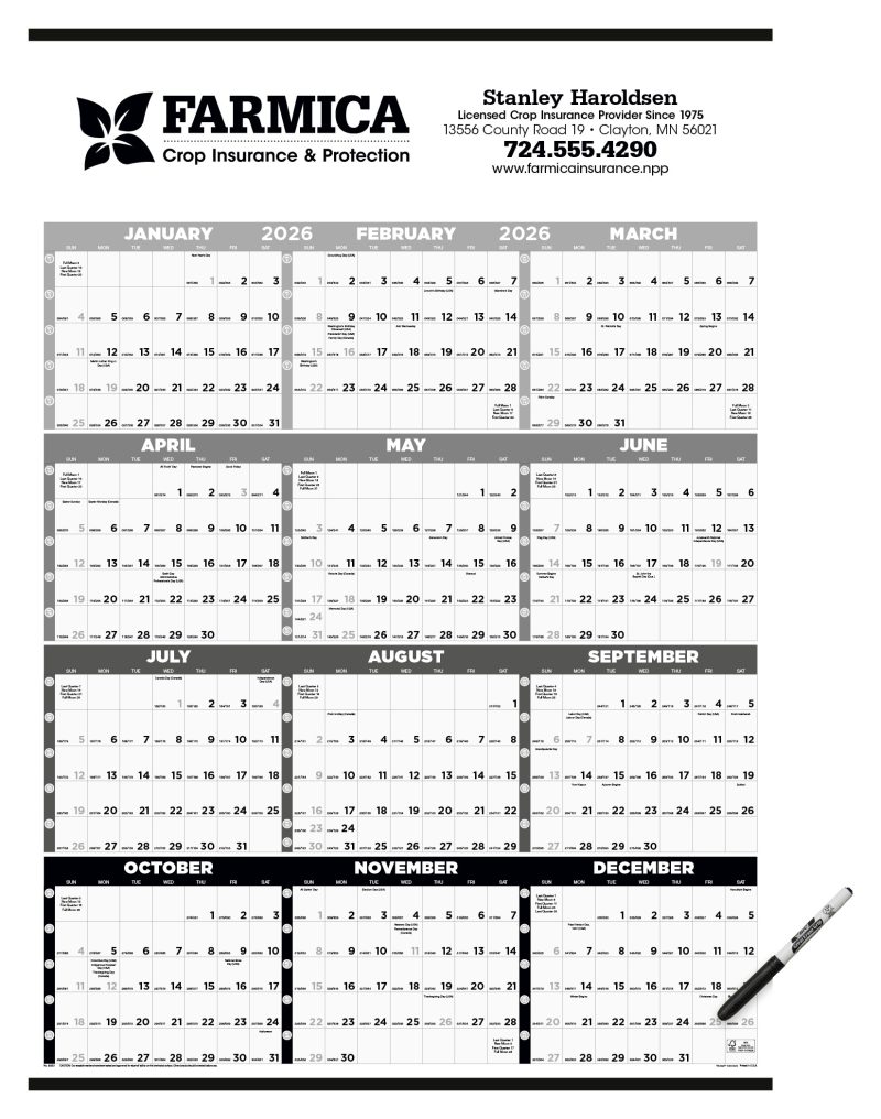 Custom Triumph® Calendars Black & White Time Management Span-A-Year Laminated w/Marker Calendar