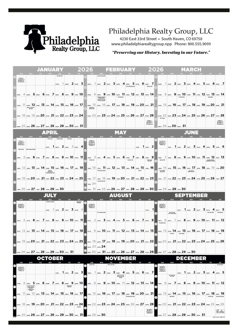 Custom Triumph® Calendars Black & White Time Management Span-A-Year Non-Laminated Calendar