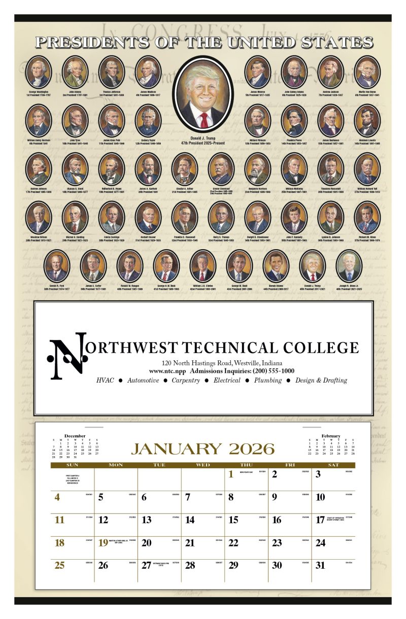 Custom Triumph® Calendars Presidents Hanger 12-Month Calendar