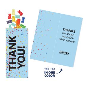 Custom One Color Foil-Stamped Stock Gratitude Sweeter Cards with Albanese® Gummi Bears