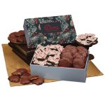 Custom Peppermint Bark & Pecan Clusters in Gift Box with Pine Boughs & Berries Sleeve