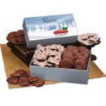 Custom Peppermint Bark & Pecan Clusters in Gift Box with Red Truck Sleeve