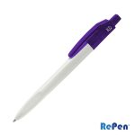 Custom RePen® Squared White w/Translucent Clicker rPET Pen - 6