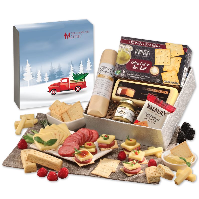 Shelf-Stable-Snack-Lovers-Gift-Box-with-Red-Truck-Sleeve-SLS905TRK Custom Shelf Stable Snack Lover's Gift Box with Red Truck Sleeve
