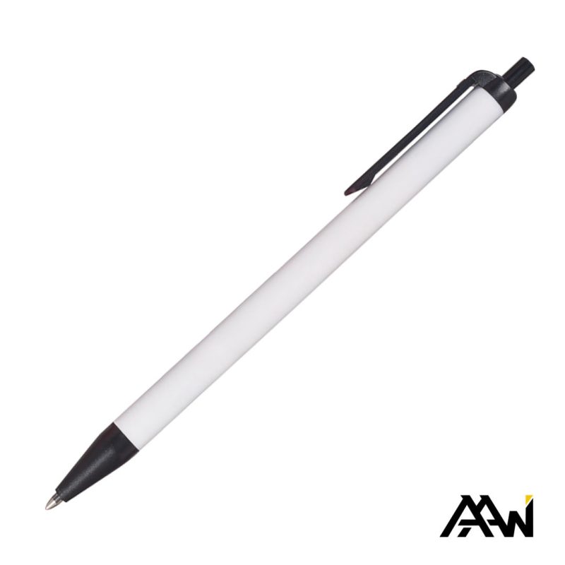 Custom Value Slim Pen w/Glossy White Barrel - Matte Colored Accent - 1