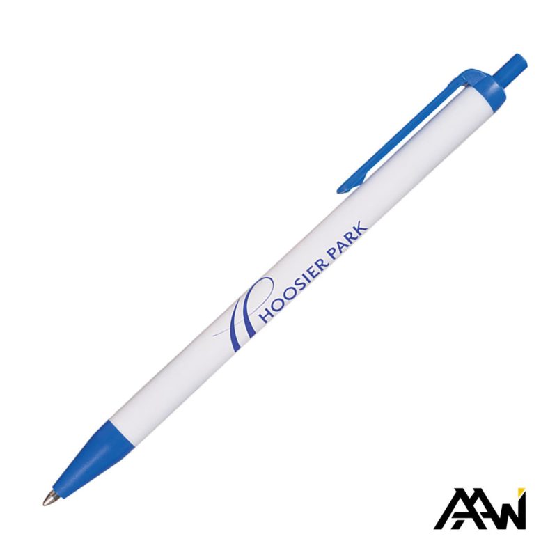 Custom Value Slim Pen w/Glossy White Barrel - Matte Colored Accent - 2