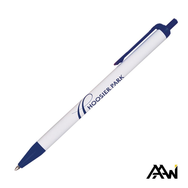 Custom Value Slim Pen w/Glossy White Barrel - Matte Colored Accent - 3