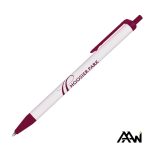 Custom Value Slim Pen w/Glossy White Barrel - Matte Colored Accent - 5