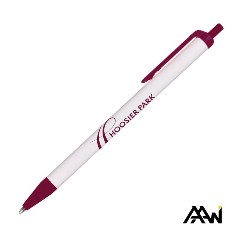 Custom Value Slim Pen w/Glossy White Barrel - Matte Colored Accent - 5