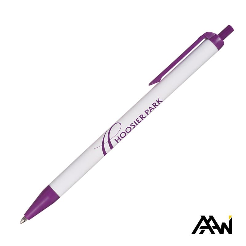 Custom Value Slim Pen w/Glossy White Barrel - Matte Colored Accent - 7