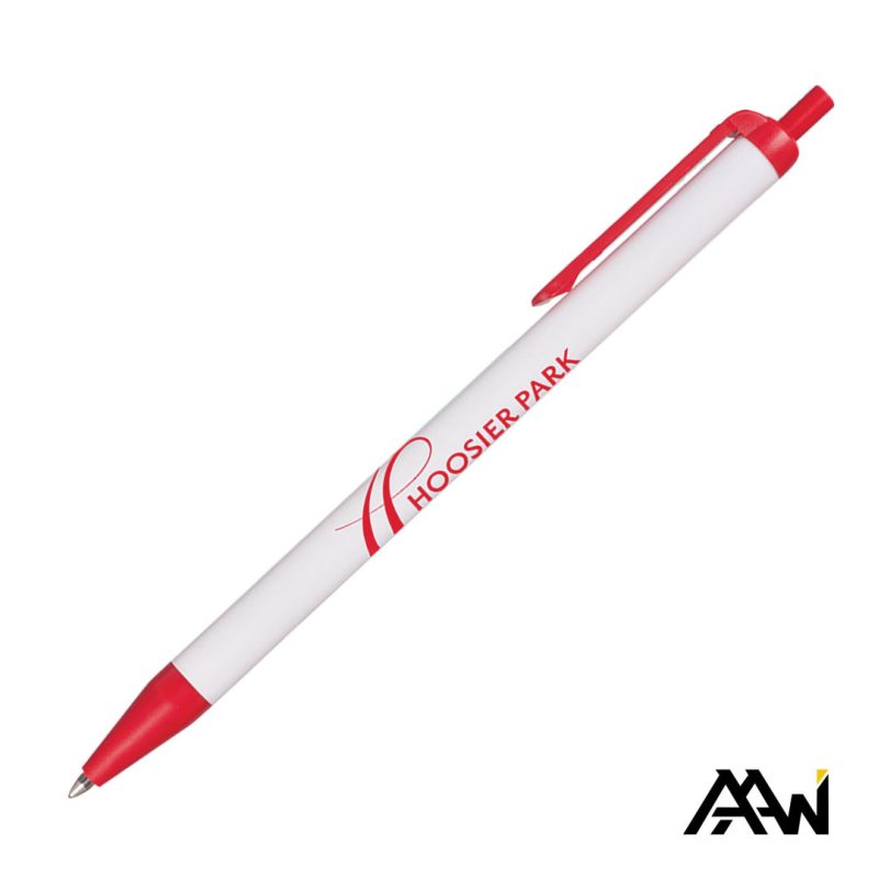 Custom Value Slim Pen w/Glossy White Barrel - Matte Colored Accent - 8
