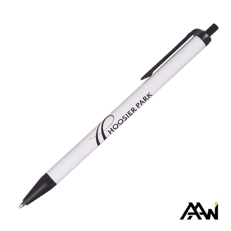 Custom Value Slim Pen w/Glossy White Barrel - Matte Colored Accent