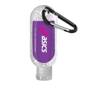 Custom 1.9 oz. Single Color Moisture Bead Sanitizer in Clear Bottle with Carabiner