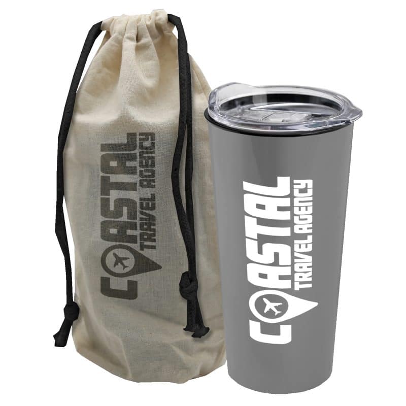 Custom Garyline® Explore Tumbler with Slider Lid in a Cotton Bag - 18 oz. - 2