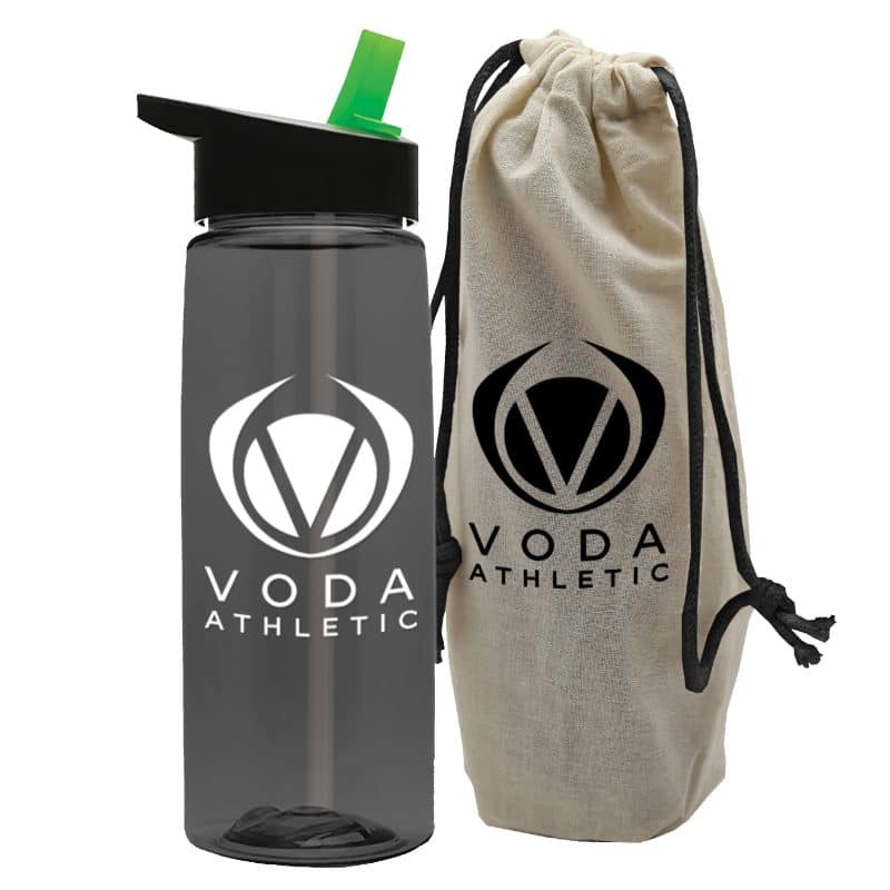 Custom Garyline® Flair Tritan® Bottle with Flip-Straw Lid in a Cotton Bag - 26 oz. - 5