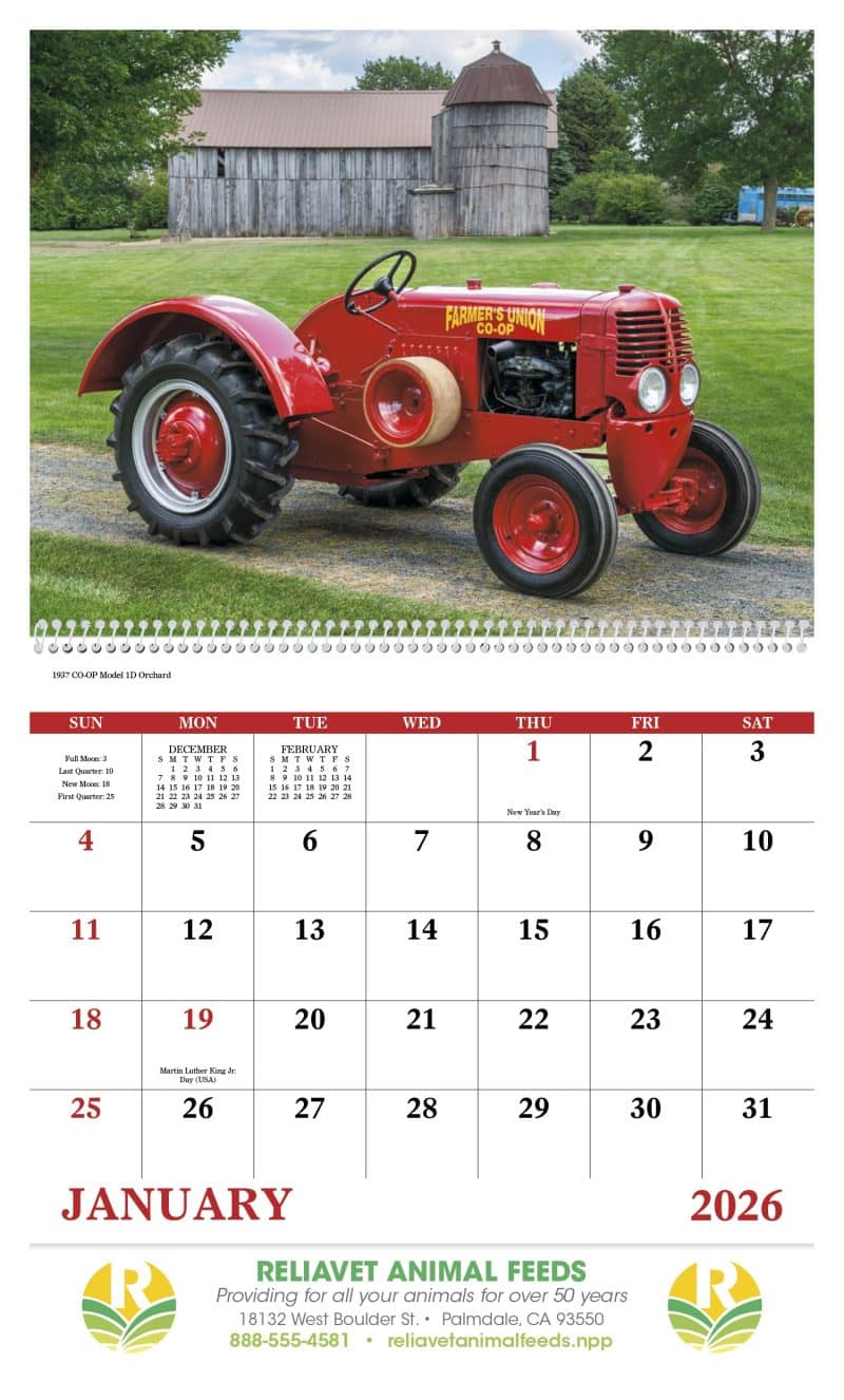 Custom Good Value™ Classic Tractor - Spiral Calendar - 3
