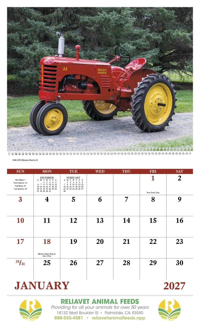 Custom Good Value™ Classic Tractor - Spiral Calendar - 6
