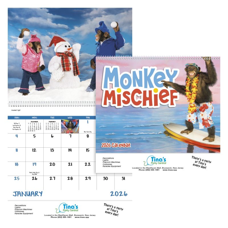 Custom Good Value™ Monkey Mischief - Spiral Calendar - 1