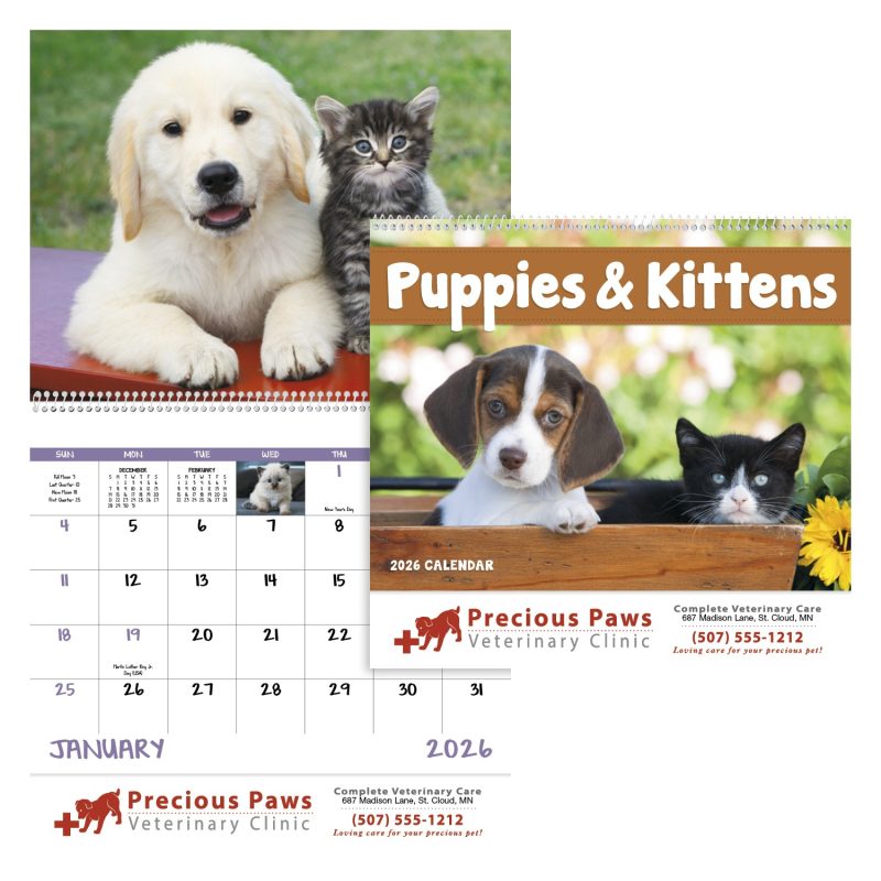Custom Good Value™ Puppies & Kittens - Spiral Calendar - 1