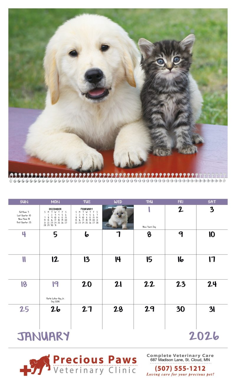 Custom Good Value™ Puppies & Kittens - Spiral Calendar - 3