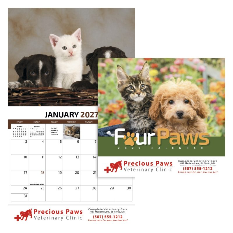 Custom HotLine® Products Four Paws Appointment Calendar - Stapled