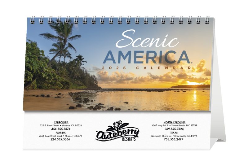 Custom HotLine® Products Scenic America® Desk Tent Calendar - 2