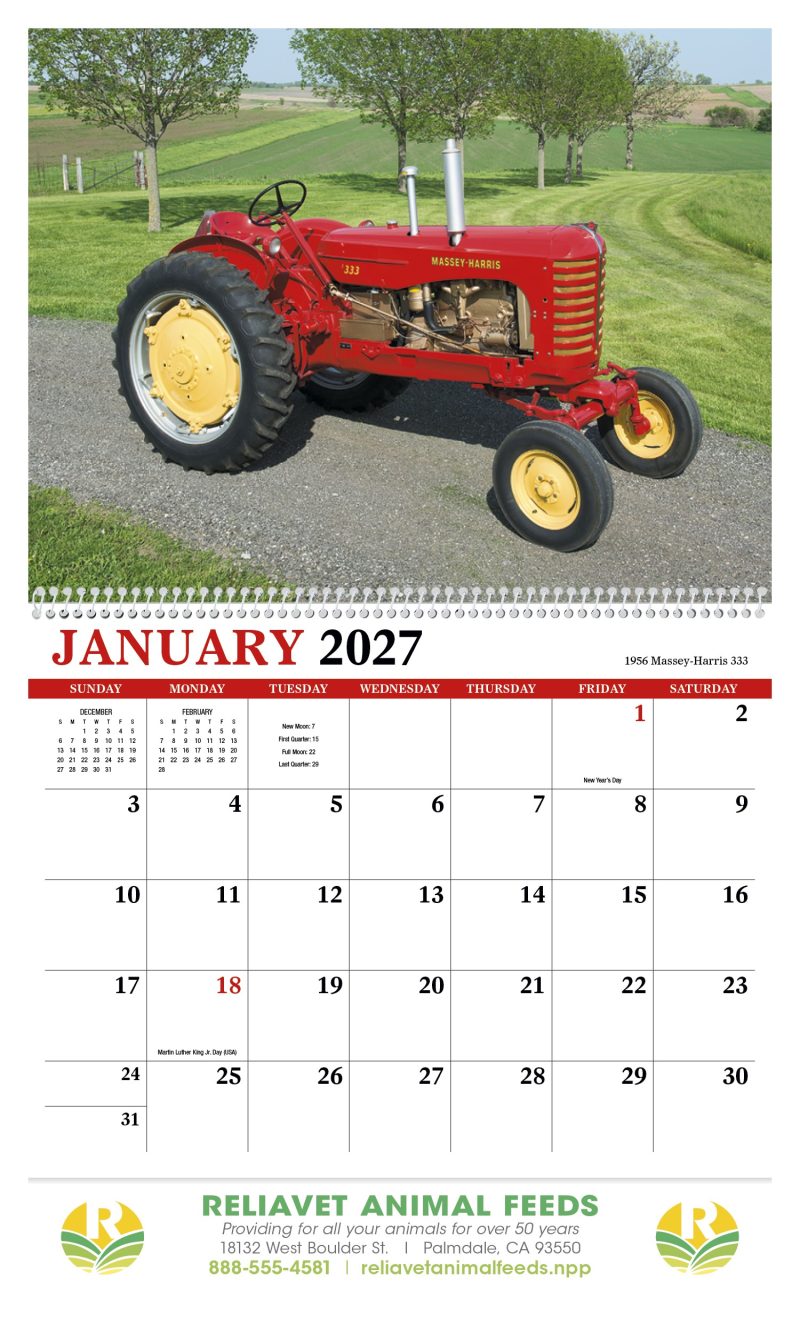 Custom HotLine® Products Vintage Tractors Appointment Calendar - Spiral - 6