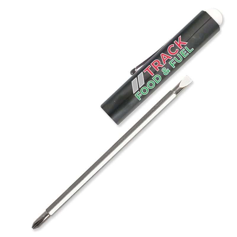 Custom Jumbo Pocket Screwdriver - Reversible 3/16" Flat Tip & #1 Phillips Blade w/Button Top