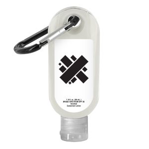 Custom SPF-30 Sunscreen in Clear Bottle with Carabiner - 1.9 oz.