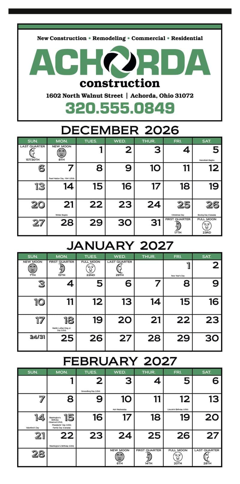 Custom Skinner & Kennedy™ 3-Month Display 12-Sheet Calendar - 2