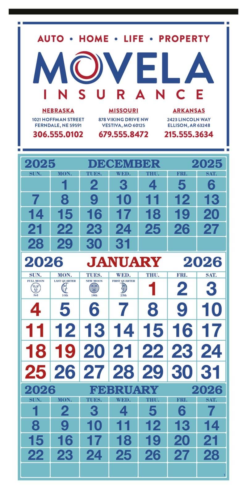 Custom Skinner & Kennedy™ 3-Month Display 12-Sheet Calendar