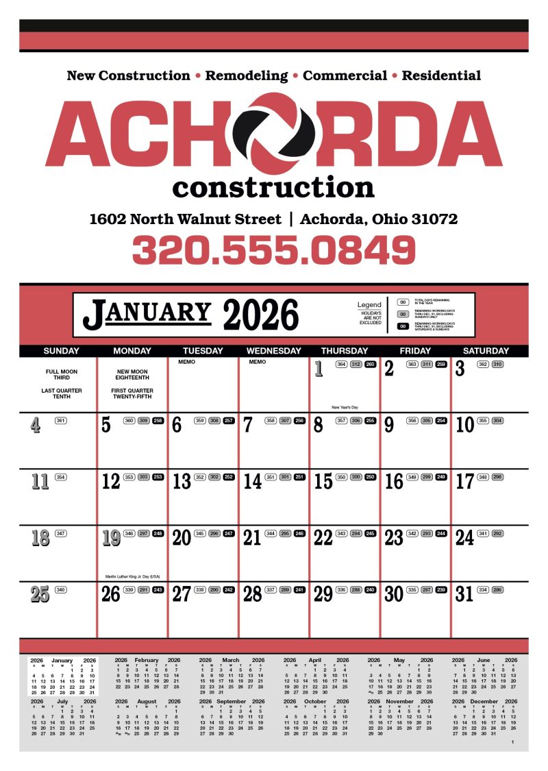 Skinner-Kennedy™-Contractors-12-Sheet-Calendar-84-E Custom Skinner & Kennedy™ Contractor's 12-Sheet Calendar