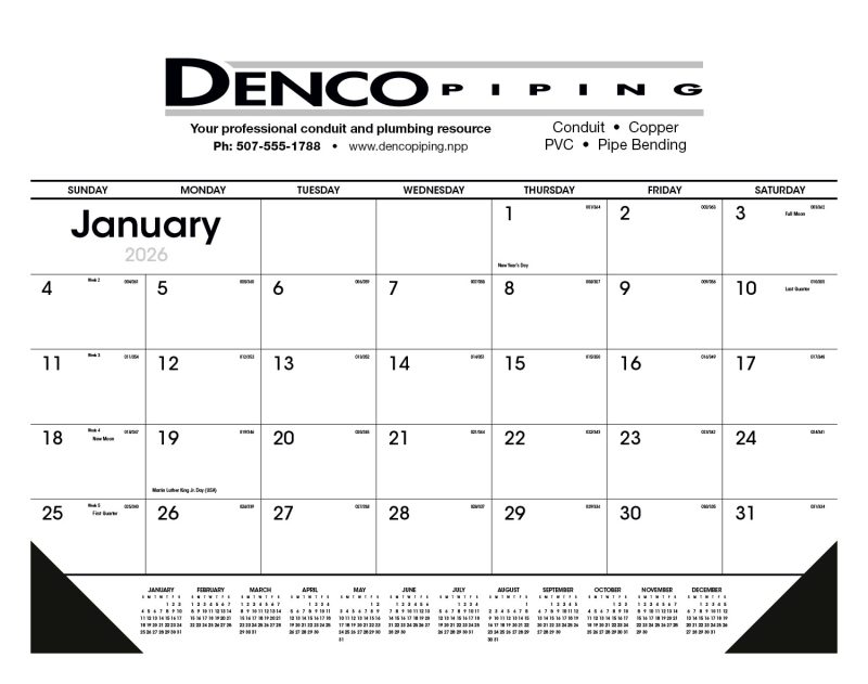 Custom Triumph® Calendars Black & White Desk Pad with Vinyl Corners