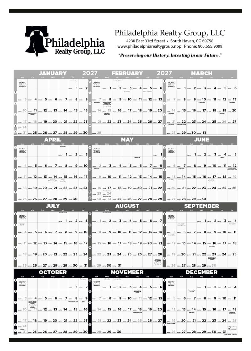 Custom Triumph® Calendars Black & White Time Management Span-A-Year Non-Laminated Calendar - 1