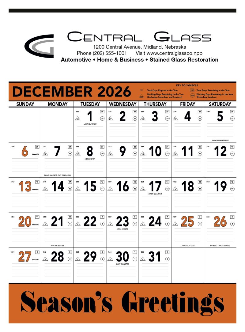 Custom Triumph® Calendars Orange & Black Contractor Memo Calendar - 2